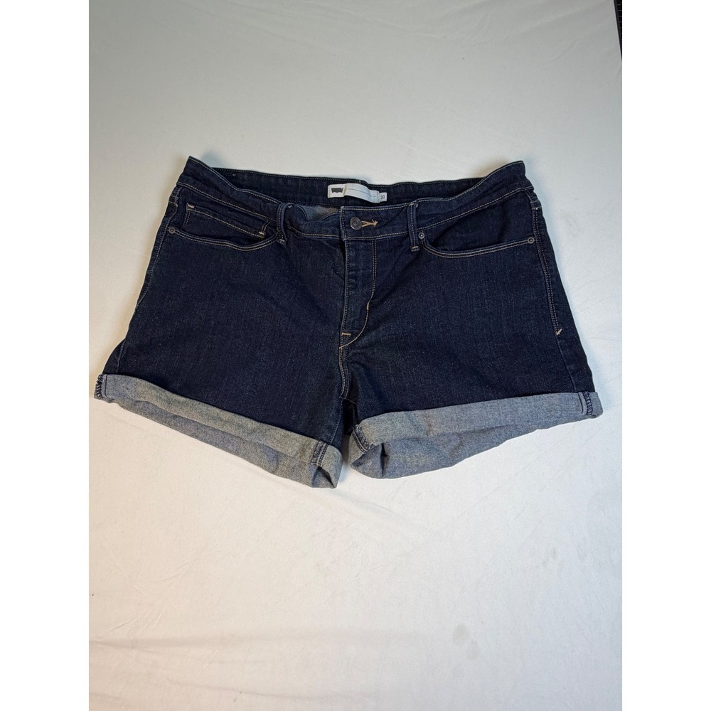 Levis Womens Dark Wash Cuffed Denim Shorts Indigo Stretch Size 33 size 16